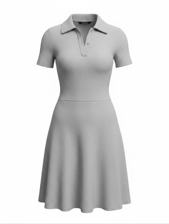 Divided Dresses & Skirts - Divided HM Ribbed Polo Skater Dress in Light Gray Fit & Flare Tennis Size Med
